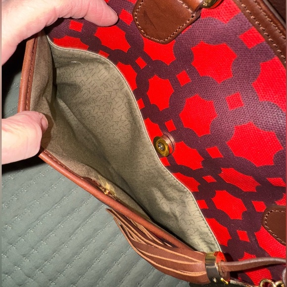ISSAC MIZRAHI Live! Bridgehampton Printed Canvas Leather Tote Purse Bag Red NWOT - Picture 4 of 16